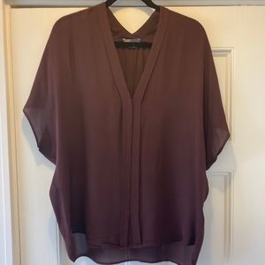 Sz L, Vince cap sleeve oversized blouse, deep v, burgundy/chocolate silk.